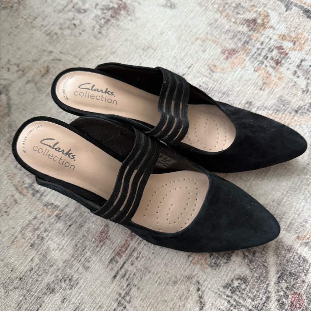 Clarks Collection Black Suede Mules - Size 7.5
